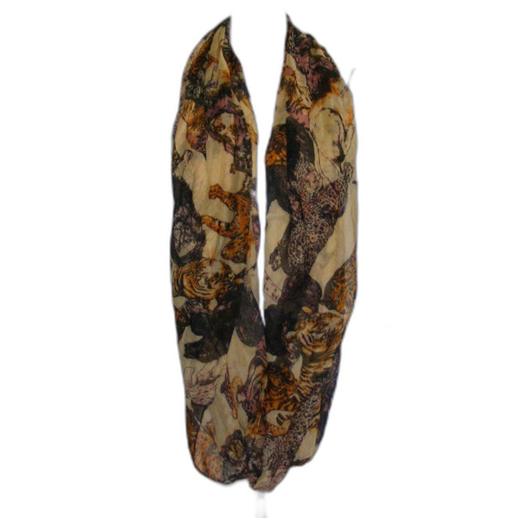 BIG CATS Infinity Scarf, OS, Beige/Orange/Brown, Lions, Tigers, Twisted threads - Picture 4 of 5